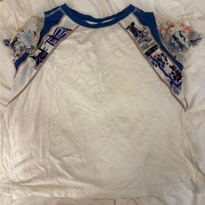 White and Blue Embroidered Top
